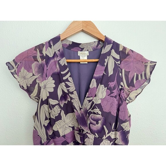 Collette Dinnigan Floral Maxi Dress 100% Silk Purple Flutter Sleeves Vintage - Picture 3 of 10